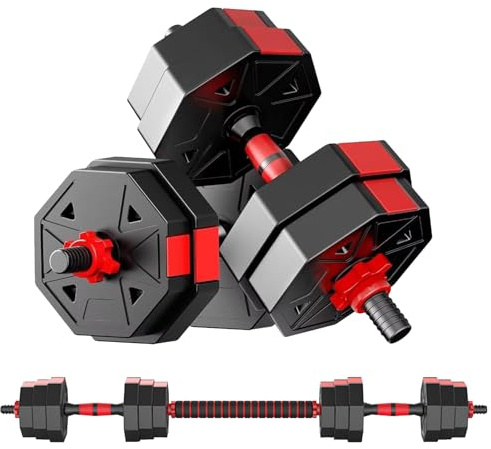 DECODEKO Juego de Mancuernas Ajustables 2 en 1, 40kg con Barra Recta - Discos Recubiertos Antideslizantes para Entrenamiento en Casa​​