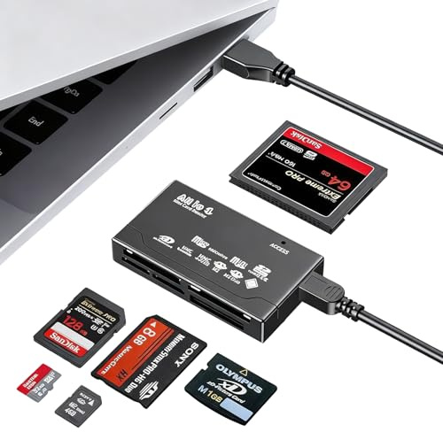 Lecteur USB Carte Mémoire Tout-en-Un 6 en 1, Adaptateur Multi-Cartes Externe Compatible CF SD SDHC XD MS M2 TF, Lecteur de Cartes Plug and Play Haute Vitesse 480 Mbps, pour PC Windows et Mac OS