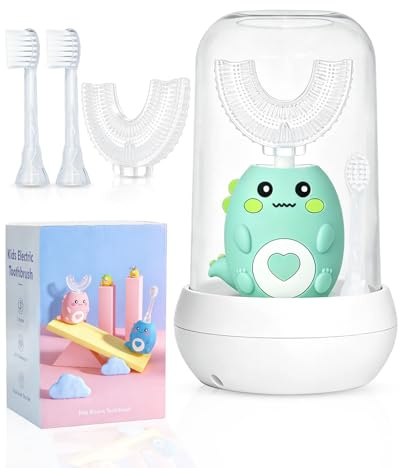 Brosse à dents électrique pour enfants en forme de U, brosse à dents à ultrasons à 360° avec minuterie intelligente et 3 modes de nettoyage, étanchéité IPX7, brosse à dents électrique pour tout-petits