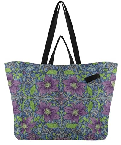 WDdZzyy Canvas bärkassar verktyg kök livsmedel väskor brudtärna tygväska för kvinnor resor kök butik retro klematis William Morris mönster