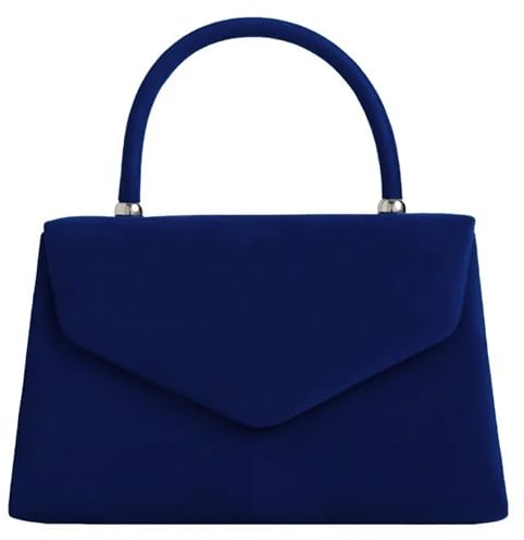fi9® Bolso de mano retro de ante para boda, fiesta, graduación, noche, bolso de mano, medium (Azul Marino)