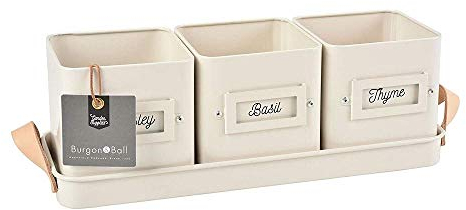 Burgon & Ball Kräutertöpfe in Tablett mit Ledergriff, dunkelgrau, 3 Stück