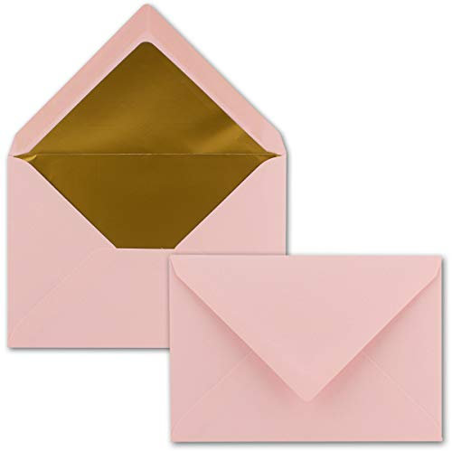 Kuverts in Rosa - 10 Stück - Brief-Umschläge DIN C6-114 x 162 mm - 11,4 x 16,2 cm - Naßklebung - matte Oberfläche & Gold-Metallic Fütterung - ohne Fenster - für Einladungen