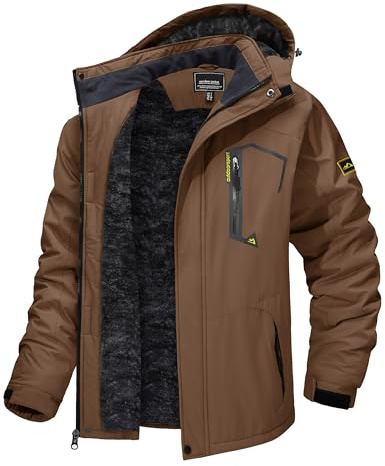 TACVASEN Men's Winter Coat Softshell Skiing Hiking Jacket Thick Water Resistant Windbreaker Brown, L