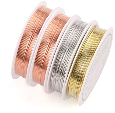 4 Rollen Kupferdraht für Schmuck, Drahtdurchmesser 0,3 mm, 15 m Silbergold, rosa Kupferdraht, Schmuckherstellung, Schmuckherstellung, Blumenherstellung.
