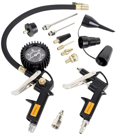 FYPower 10 Pieces Heavy Duty Air Compressor Accessory Kit, 100PSI Tire Inflator with Gauge, Air Blow Gun and Air Nozzles, 1/4 NPT Air Tool Kit