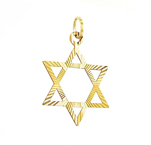 Lucchetta - Estrella de David Grande Colgante en Oro Amarillo 14 quilates - 20mm, Charms Colgantes para Pulseras y Collares (hasta 4mm) - Unisex Hombre Mujer