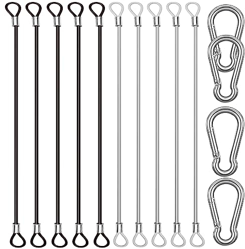 CKANDAY Lot de 10 sangles de sécurité en acier inoxydable de 50 cm avec 4 mousquetons à ressort, câble en fil d'acier avec boucles, revêtement en vinyle, cordon court, chaîne de sécurité, 2 couleurs