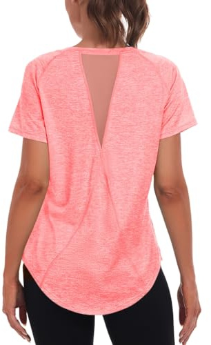 Jlowesun Gym Top Dames Manches Courtes, Léger Poids à Back en Forme de Dos de Sport en Mailles, Surdimensionné, Cou Rond Sports Top Adapté à la Chemise de Fitness Running Shirt Yoga
