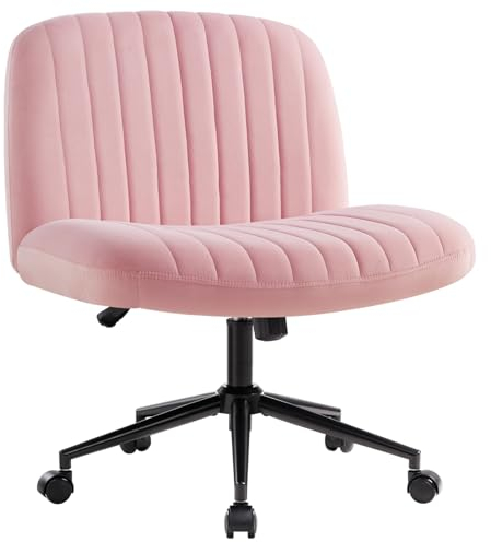 IWMH Bürostuhl ohne Armlehnen,Höhenverstellbar Drehstuhl mit Rollen,Schreibtischstuhl mit Stoffpolsterung,Lesesessel mit breiterem Kissen zum Sitzen im Schneidersitz (Pink mit Rollen)