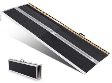 VEVOR Tragbare Rollstuhlrampe 2,44 m 363 kg Tragkraft rutschfeste Aluminium-Klappschwellenrampe Faltbare Rollstuhlrampe für Mobilitätsroller Behindertenrampe für Hausstufen Treppen Türen Bordsteine