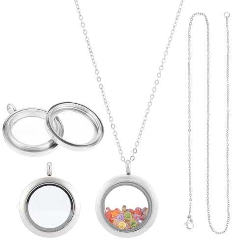 UNICRAFTALE 2 Sets Memory Medaillon Charms Flach Rund DIY Bild Foto Halsketten Herstellungsset Kettenhalskette Mit Doppelseitigem Kristallrahmen Glasbehälter Schwimmende Charms Für Medaillons