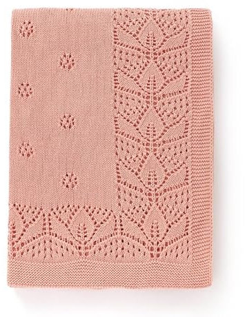 LAWKUL Blanket Baby Cellular 100% Cotton Knitted Soft Knit Crochet Blankets for Newborn Boy Girls Toddler 100x80cm Pink