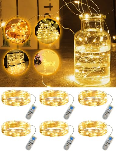 Bzavor 6 Pack Fairy Lights Battery Operated Timed, 2M 20 LED Mini String Lights, IP65 Waterproof Micro Christmas Lights for Indoor Outdoor Christmas Decor