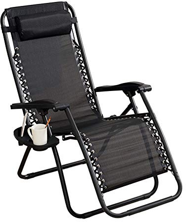 Zero Gravity Sun Lounger, Folding Deck Chairs Recliner with Cup and Phone Holder, for Home, Office, Garden, Patio, Beach
