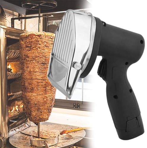 Beachtiful Coltello Elettrico per Kebab Turco Shawarma 80W Coltello per Kebab Commerciale in Acciaio Inossidabile con 2 Lame Φ100mm Spessore Regolabile 0-8mm (2 Batterie 2000mAh)