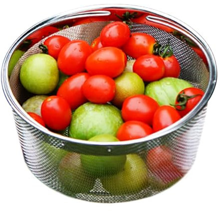 Cesta colador de malla fina - Colador de verduras Colador de acero inoxidable - Cesta de vapor para verduras con mango y pie de Base, cesta de drenaje de cocina para sartén