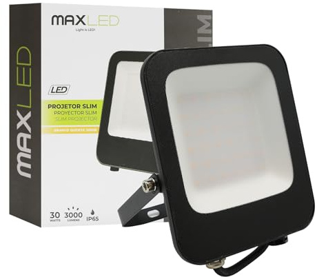 Maxled, Light is Led! Focos LED Exterior 30W Foco Proyector 3000K Blanco Cálido 3000LM IP65 Impermeable Floodlight para Casa Garaje Patio Terraza Jardín Cancha Fachada Jardineras Colgar Árbol Local