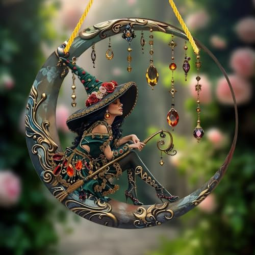 Sun Catchers for Windows,Sun Catcher 20 * 20 * 0.2cm Personalized Witch Suncatchers,Exquisite Witch Design,Hanging Decoration, Charming Garden Decoration