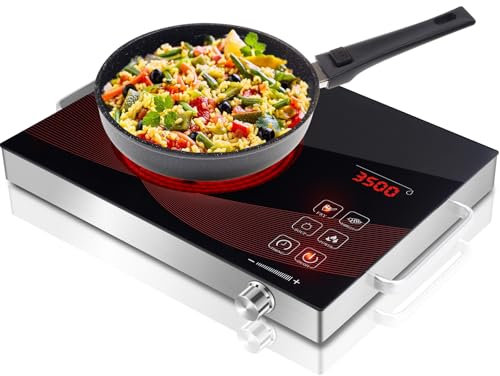 Gveyajo Hornillo Eléctrico Individual 2200W, Placa Vitrocerámica Infrarroja Portátil, Cocina Eléctrica de Sobremesa Compacta con Temperatura Regulable y Temporizador para Casa y Camping