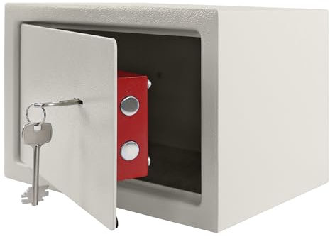 FIVMEN Safe Tresor für Zuhause Möbeltresor mit Doppelbartschloss Wandtresor Wandsafe Boden Schranktresor aus Stahl ink. 2 Schlüssel und 4 Befestigungsschraube 31x20x20cm, Weiß