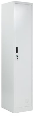 BRINDEK Taquilla Vestuario metálica 1 Puerta Blanca RAL 9016-185x38x45 cm con Cerradura, balda y Barra Interior - Incluye Llave | Armario metálico Estrecho Garaje Oficina Locker