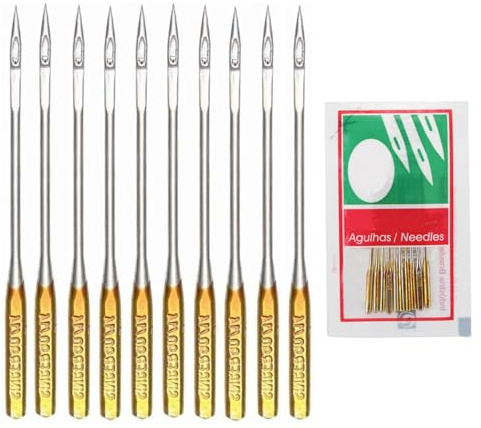 lrgnixs 10Pcs Size 16 Sewing Machine Needles, Big Eye Home Sewing Machine Needles for Singer & Domestic Machines, Heavy Duty Universal Needles for Fabric, Denim & Crafts, Gold Sewing Notions