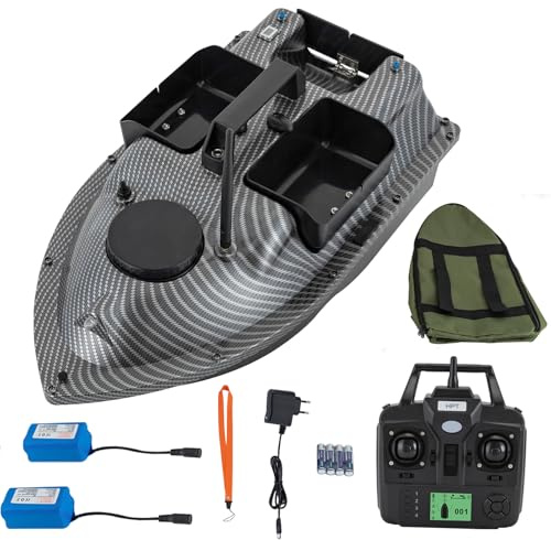 Zoobotanica 500 m, barca per mangimi, telecomando da pesca, barca con 3 scatole per esche, ricarica da 2 kg, doppio motore di ritorno intelligente, barca da pesca con fanale, 2 batterie da 5200 mAh