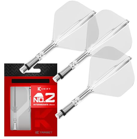 Target Darts K-Shift No.2 Integrated Flights & Shafts | K Shift No.2 Flight & Shaft System, Clear – K-Flex Intermediate Shift Spin Base, Professional Dart Accessories