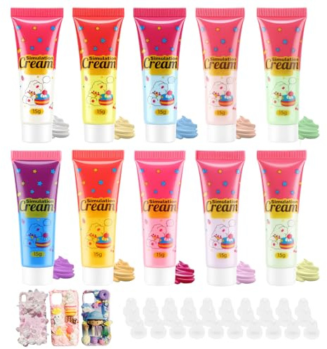 HASAIKA® 10 Juego de Pegamento de Crema, Adhesivos de crema batida y arcilla, 15 ml por tubo con boquilla integrada, para decorar teléfonos móviles, pinzas para el pelo, joyas y marcos de fotos
