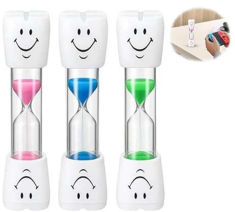 3 unidades de reloj de arena para cepillarse los dientes, temporizador de 3 minutos en azul, rosa y verde, colores divertidos, relojes de arena multicolor, reloj de arena sonriente, relojes de arena
