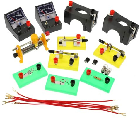 Veemoon Kit Eléctrico Escolar de Aprendizaje para Secundaria, Caja Experimental de Electricidad Portátil Accesorios Didácticos de Física para Experimentos Científicos Color