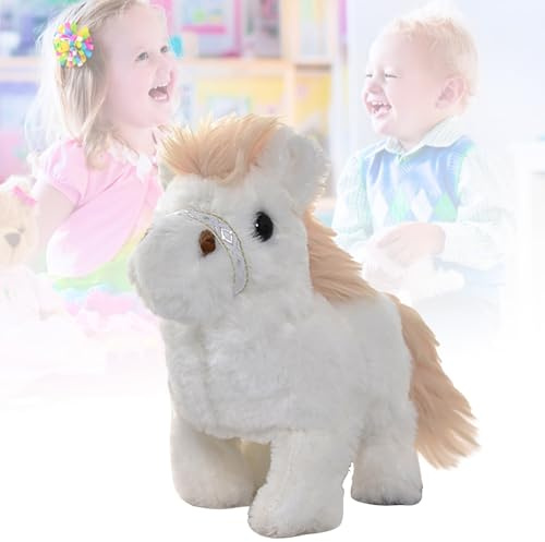 Cheval de course pour animal d'équitation électronique avec mouvement animé - Queue flottante simulée - Compagnon interactif comme cadeau pour les tout-petits (B, 20 x 10 x 17 cm)