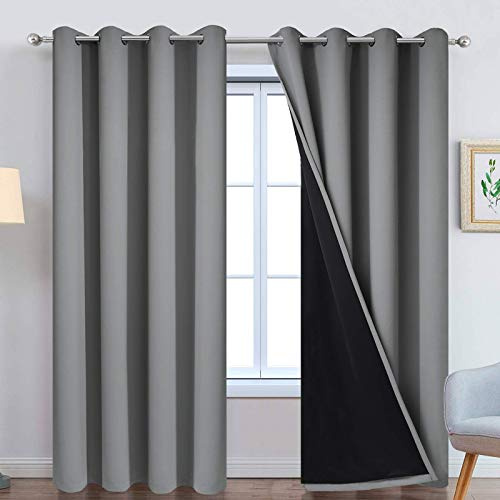 Yakamok 100% Blackout Curtains 84 Inches Long, 2 Thick Layers Heat and Full Light Blocking Soft Thermal Insulated Drapes for Bedroom(52 Wide Each Panel, Grey, 2 Panels)