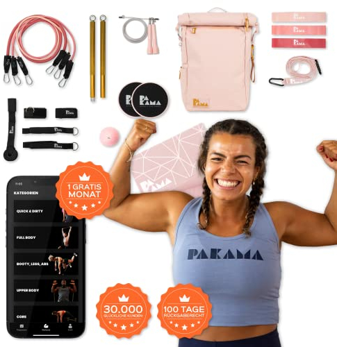 PAKAMA - Sports Bag 2.0 (10-teilig) Fitnessstudio in einem Sport-Rucksack - XXL Set Home Gym Krafttraining mit Widerstandsbänder, Resistance u. Fitness-Band, Springseil, Trainingsmatte, Sling Trainer