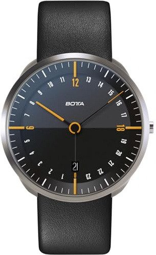 botta män 24-timmars klocka schweizisk kvartsrörelse med läderarmband TRES 24 (40 mm, svart/gul), Svart / gul, 40 mm, Rem