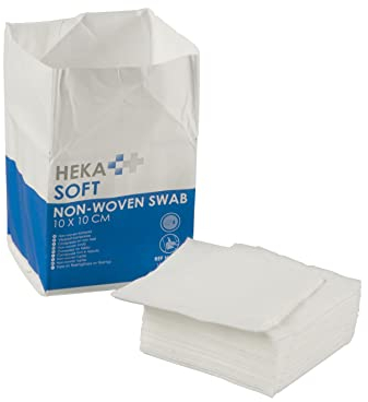Hekasoft Wundkompressen 10x10 cm (100 Stück), unsterile Vlieskompressen, 4-lagige Gauze Pads, weich, hypoallergen und atmungsaktiv