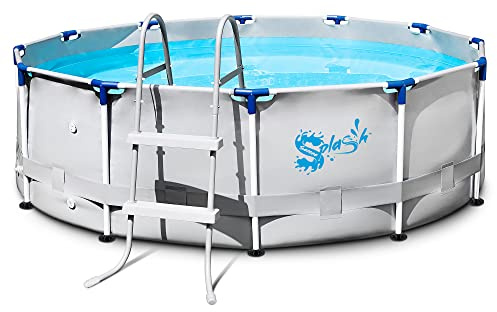 SereneLifeHome 12’ Round Pool Above The Ground Steel Frame, Swimming Pool, Durable Corrosion and Puncture Resistant, w/Ladder, Filter, Cover, Plastic Spare Parts 2.5’ x 12’