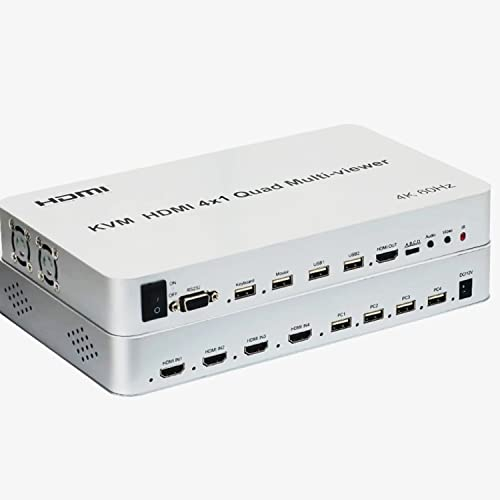 HDMI KVM Quad Splitter 4x1,4K 60Hz KVM HDMI Multi-Viewer 4X1 HDMI Quad Screen Multiviewer with Seamless 4 in 1 HDMI Multi Viewer For USB Keyboard Mouse PC (4K 60HZ)