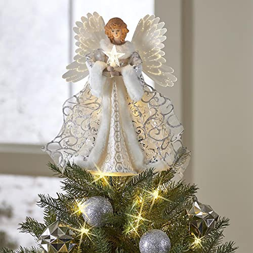 JUKIDS Decoración de árbol de ángel, decoración de árbol de Navidad de ángel con luz y ala de ángel, adorno de árbol de Navidad, colgante de ángel para boda, vacaciones, decoración de Navidad