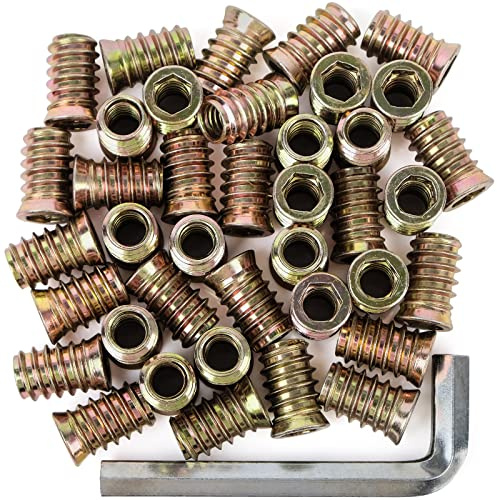 40Pcs 3/8-16 x 25mm Threaded Inserts for Wood Furniture Screw in Nut Inserts 3/8-16 Threaded Bolt Fastener Connector Hex Socket Drive for Wood Furniture Assortment (with Hex Spanner)