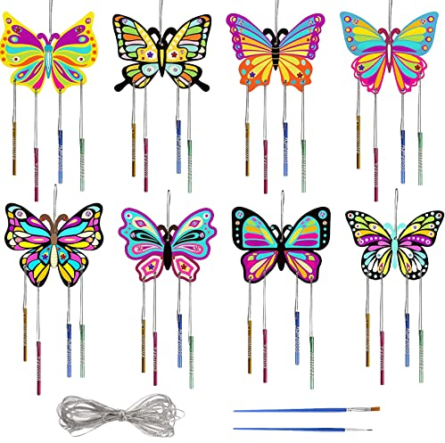Schmetterling Windspiel Bastelset DIY, 8 Stück Bastelset Holz Windspiel, Kinder Basteln Schmetterlinge Deko, Kreativ Kunsthandwerk Bastelhandwerk zum Basteln Geschenk für Party Kindergeburtstag