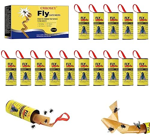 Acchiappamosche,Trappole Mosche,Strisce Acchiappamosche,Rotolini Acchiappamosche,Strisce Cattura Mosche,Strisce Adesive Mosche,Carta Moschicida per Interno ed Esterno (15pcs)