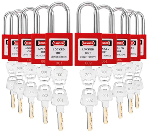 WUWEOT 10 Pack Lockout Tagout Locks, Keyed Different Red Loto Safe Padlocks, OSHA Compliant Safety Locks with Keys for Lock Out Tag Out Stations and Devices