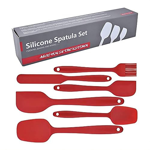 Set di 6 spatole in silicone, utensili da cucina per cucinare e miscelare, resistenti al calore, antiaderenti, in gomma, resistenti al calore, resistenti al calore (rosso)