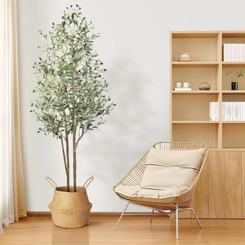 Alupssuc 6FT Artificial Tree, Lifelike Olive Leaves, Faux Tree Indoor Outdoor for Home Living Room Bedroom Balcony Corner Office Garden Decor, 180cm