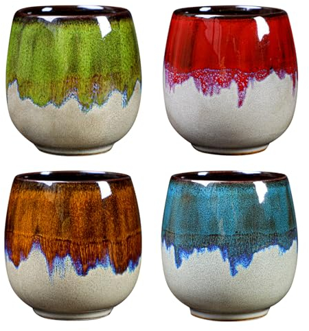 Espressotassen Set, 100 Ml Steingut, 4 Stück Ohne Henkel, Doppelwandig für Kaffee, Cappuccino Und Espresso, Mokka Tassen