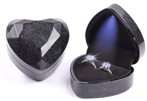 JYCMMFC Ring Box Heart Shaped LED Light Engagement Ring Boxes Jewelry Gift Box for Proposal Wedding Valentine's Day Anniversary Christmas Mothers Thanksgiving Gift (Starry Sky Black)