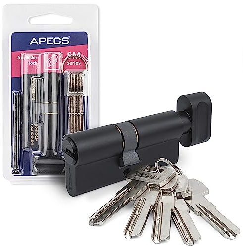 APECS - Cilindro cilíndrico con pomo para cerradura de cilindro de 100 (50C/50) mm para cerradura de puerta con 5 llaves modelo SM-100(50C/50)-C-BLM