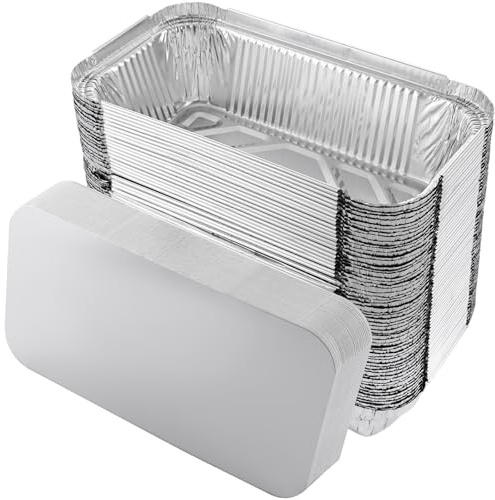 VIDETOL 125 Pcs Aluminum Foil Trays with Lids, Disposable Foil Food Containers with Lids, 680ml Takeaway Tin Foil Trays for Food Storage, Roasting, Baking, Broiling and Freezing